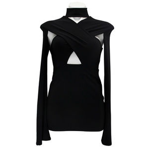 Beaufille Womens Black Cross-Strap Dress Shirt S